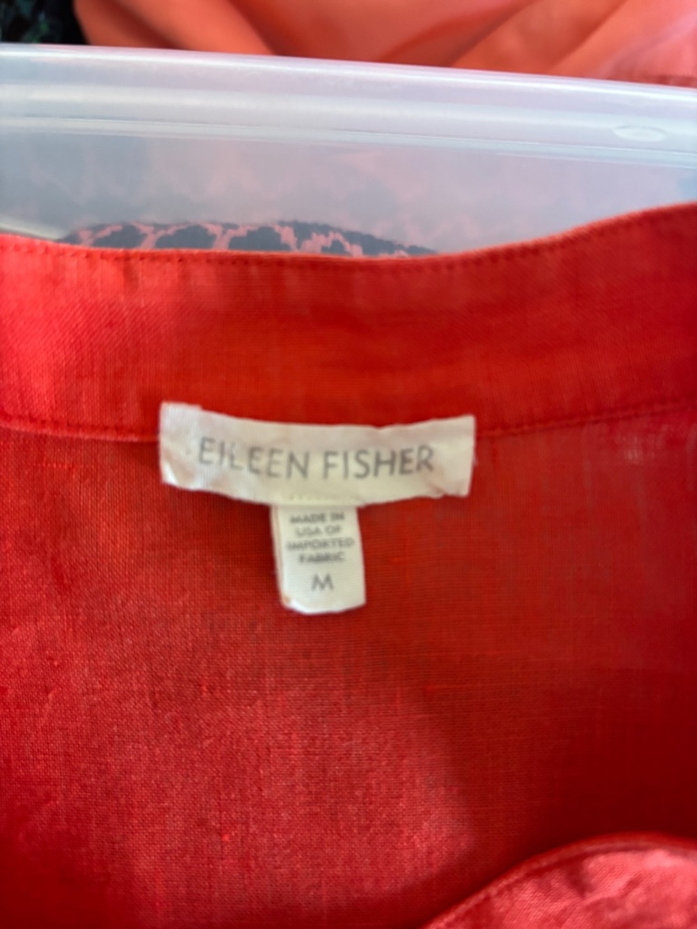 Eileen Fisher Red 100% Irish Linen Button Front Shirt Tunic Long Sleeve M - Picture 8 of 10